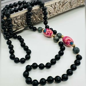 Vintage Black Onyx Bead Necklace